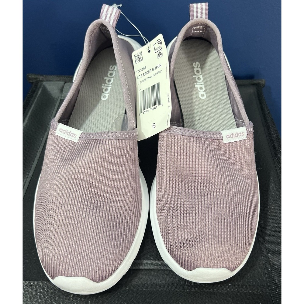 Adidas Lite Racer Slip-On Shoes Cloudfoam Womens Size 6 Purple Stretch FX3305
